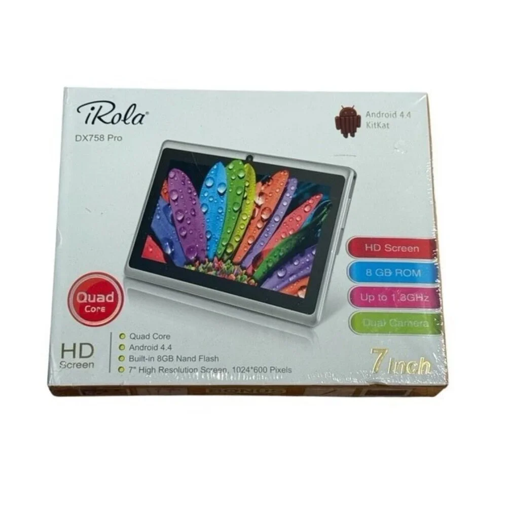 iRola DX758 Pro Black 7 in Quad Core 8GB Android 4.4 KitKat Tablet HD Sealed New